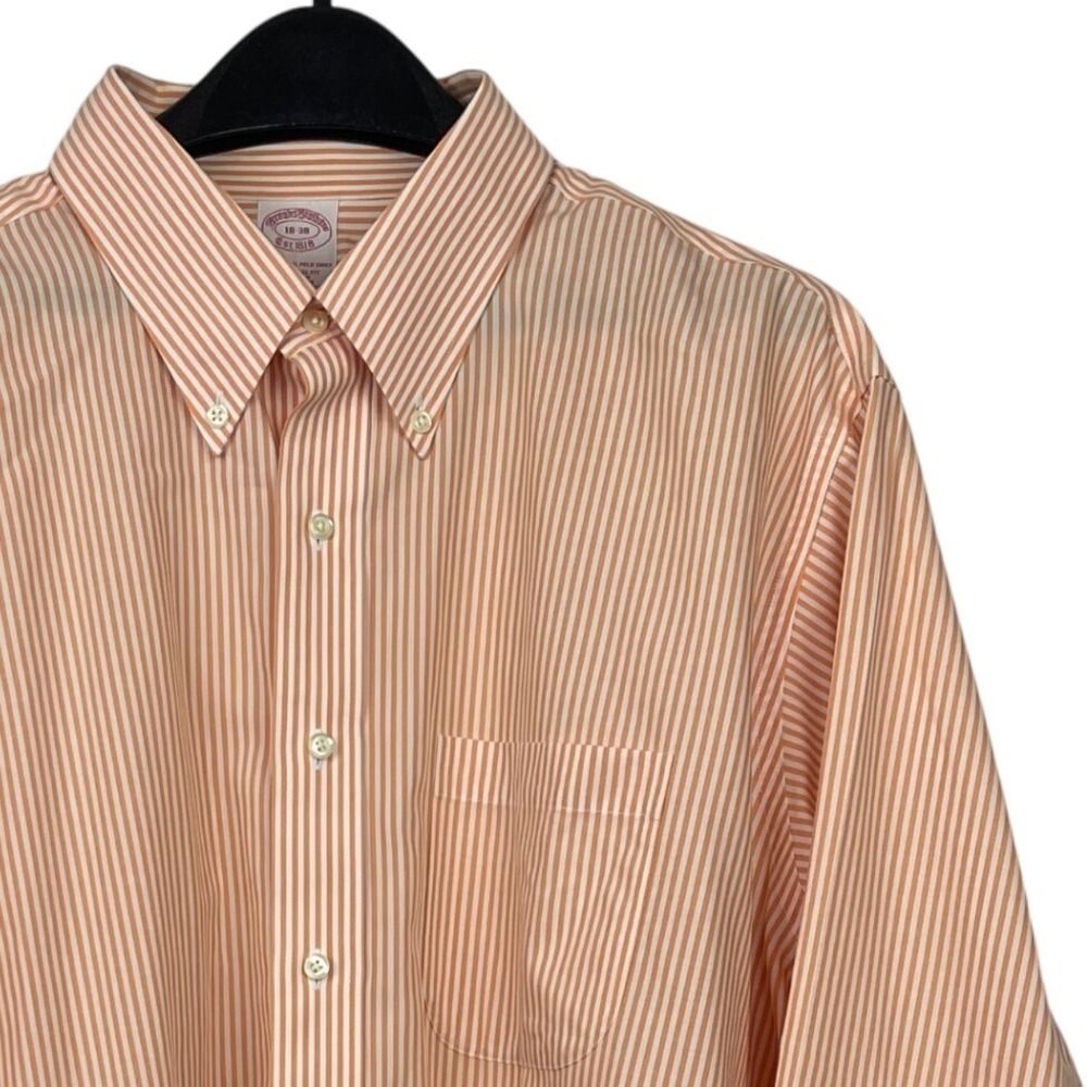 Brooks Brothers Button Down NON IRON Mens 18 38 (3XL) Cotton Striped‎ Orange